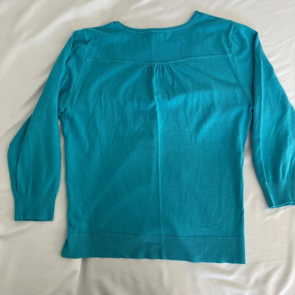 Roz & Ali Light Blue V-Neck 3/4 Sleeve Cardigan Sweater Size Small - Picture 2 of 11